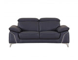 71" Navy Blue And Silver Genuine Leather Loveseat - Homeroots