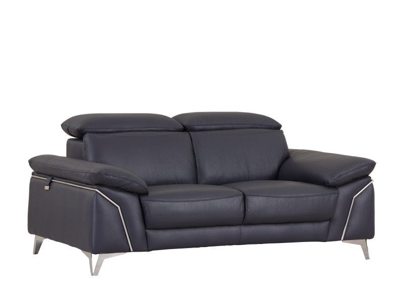 71" Navy Blue And Silver Genuine Leather Loveseat - Homeroots - Flyclothing LLC