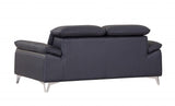 71" Navy Blue And Silver Genuine Leather Loveseat - Homeroots