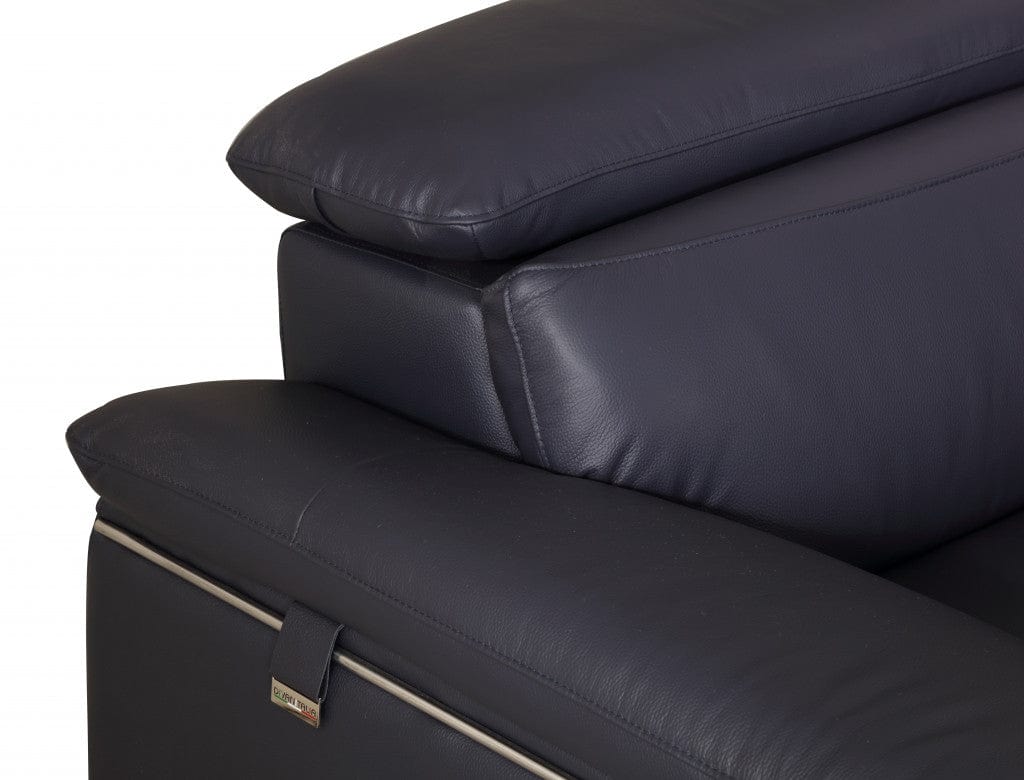 71" Navy Blue And Silver Genuine Leather Loveseat - Homeroots - Flyclothing LLC
