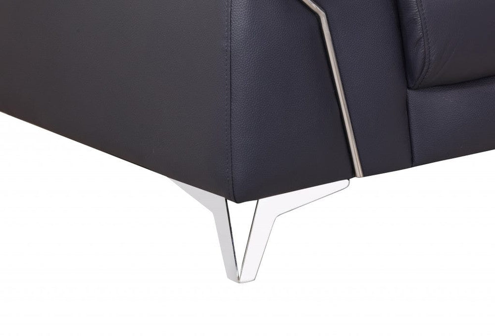 71" Navy Blue And Silver Genuine Leather Loveseat - Homeroots - Flyclothing LLC