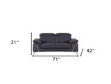 71" Navy Blue And Silver Genuine Leather Loveseat - Homeroots - Flyclothing LLC