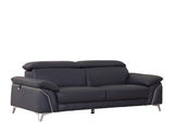 87" Blue Italian Leather Sofa With Silver Legs - Homeroots