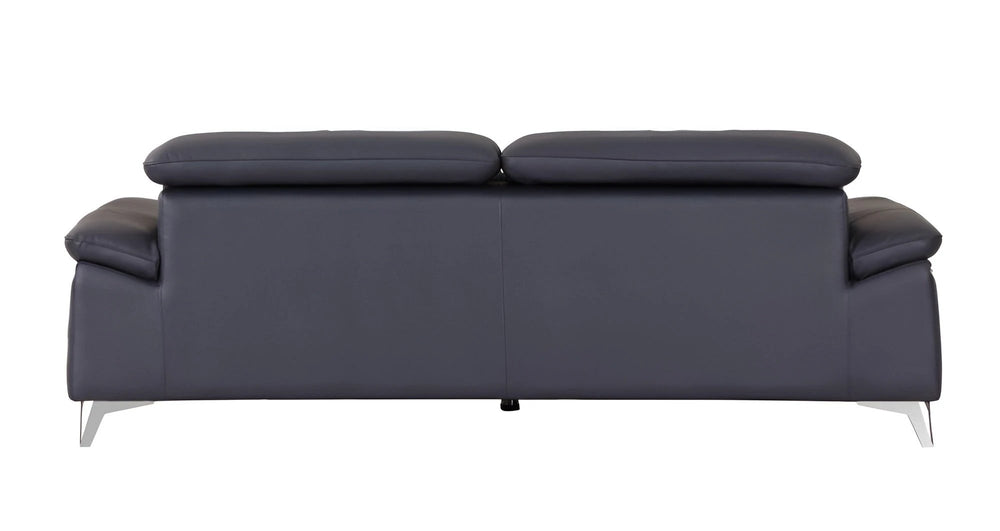 87" Blue Italian Leather Sofa With Silver Legs - Homeroots - Flyclothing LLC