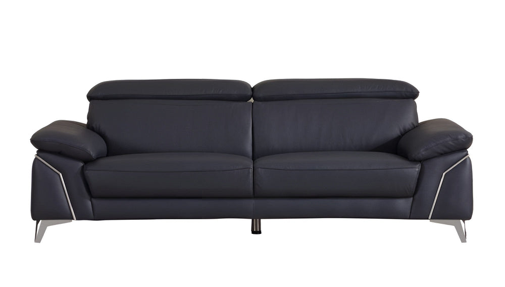 87" Blue Italian Leather Sofa With Silver Legs - Homeroots - Flyclothing LLC
