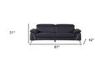 87" Blue Italian Leather Sofa With Silver Legs - Homeroots - Flyclothing LLC