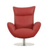 37" Red And Silver Genuine Leather Swivel Lounge Chair - Homeroots - Flyclothing LLC