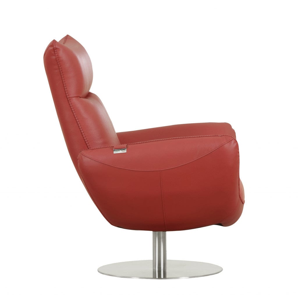 37" Red And Silver Genuine Leather Swivel Lounge Chair - Homeroots - Flyclothing LLC