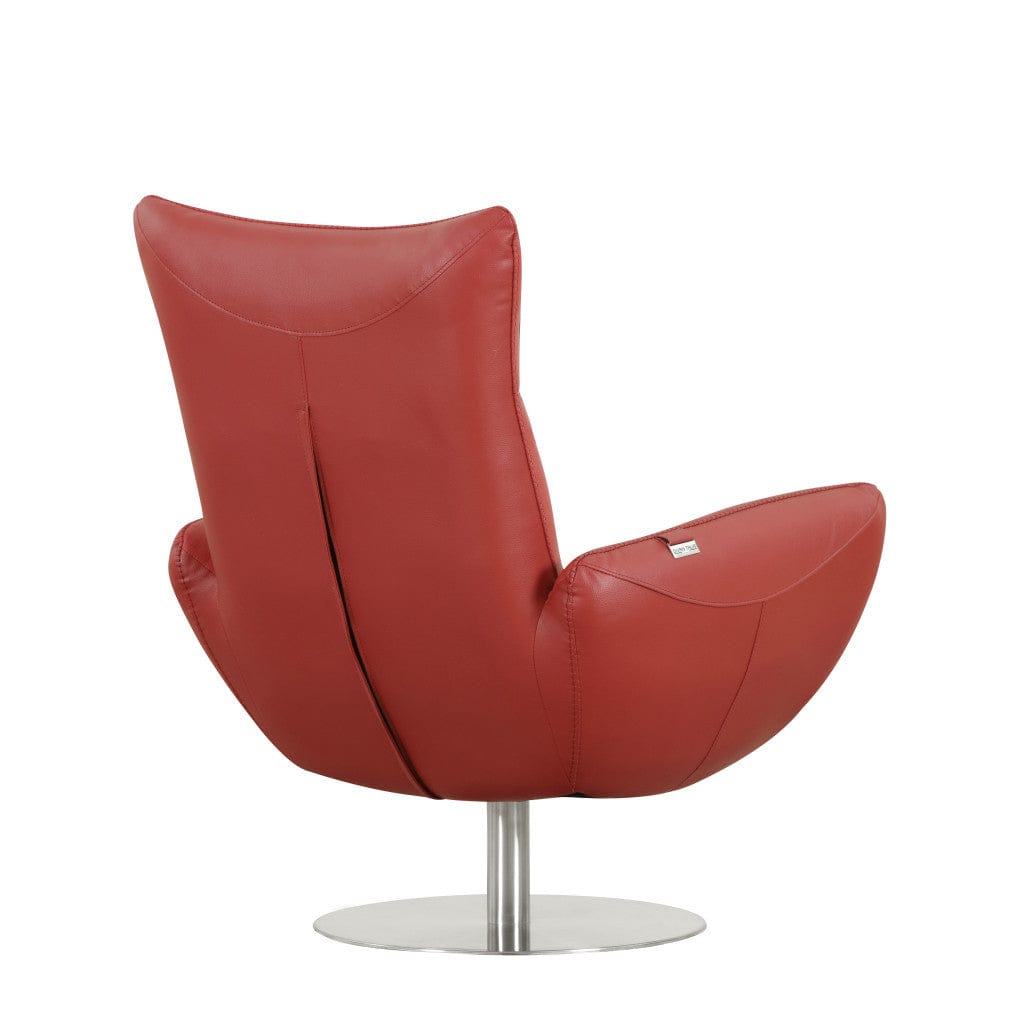 37" Red And Silver Genuine Leather Swivel Lounge Chair - Homeroots - Flyclothing LLC