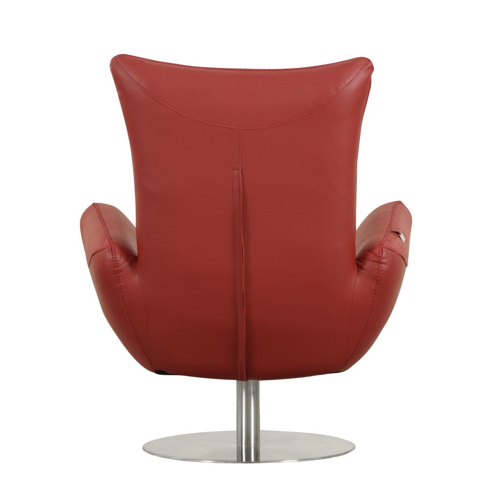 37" Red And Silver Genuine Leather Swivel Lounge Chair - Homeroots - Flyclothing LLC