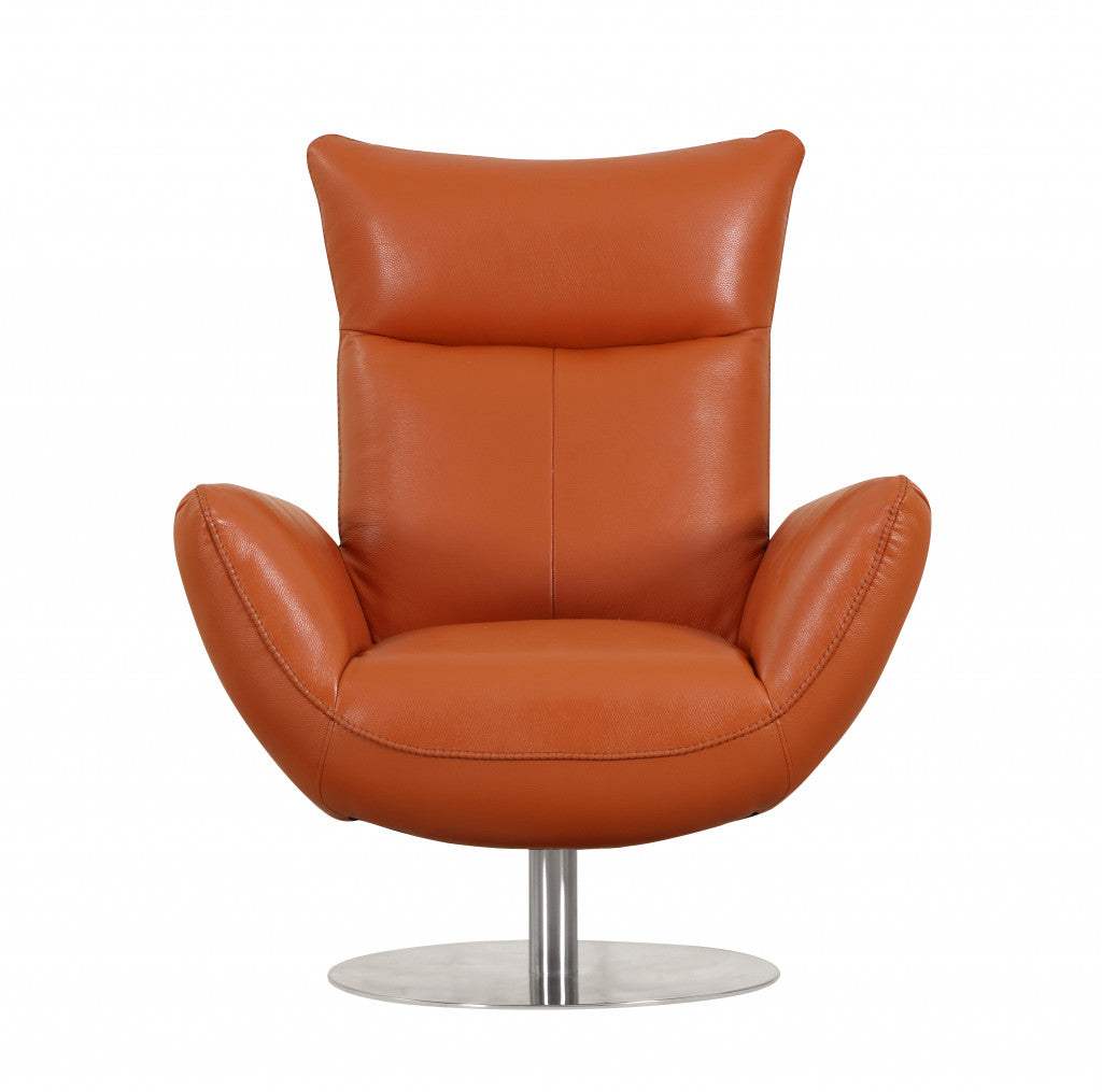 43" Orange Contemporary Leather Lounge Chair - Homeroots - Flyclothing LLC