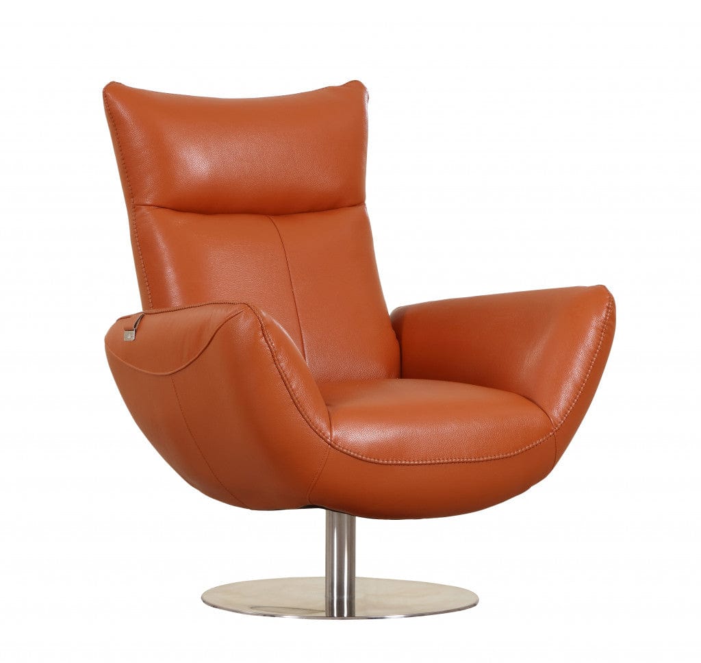 43" Orange Contemporary Leather Lounge Chair - Homeroots - Flyclothing LLC