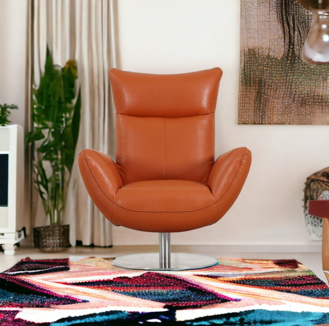 43" Orange Contemporary Leather Lounge Chair - Homeroots - Flyclothing LLC