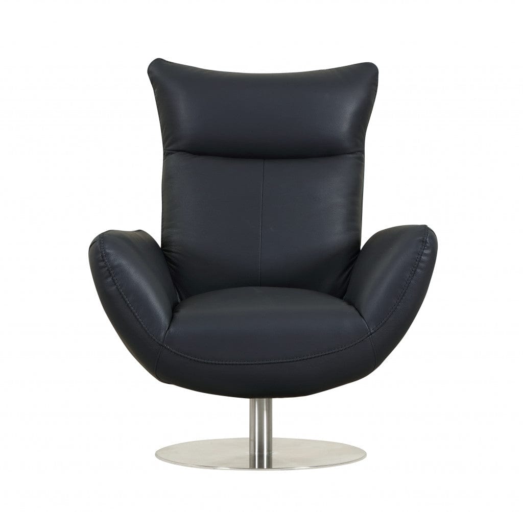 43" Navy Contemporary Leather Lounge Chair - Homeroots - Flyclothing LLC