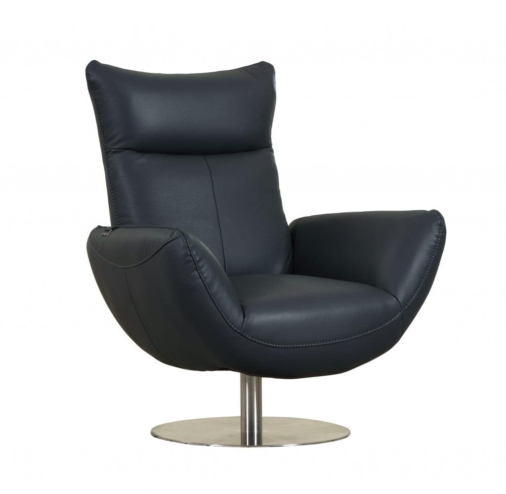 43" Navy Contemporary Leather Lounge Chair - Homeroots - Flyclothing LLC