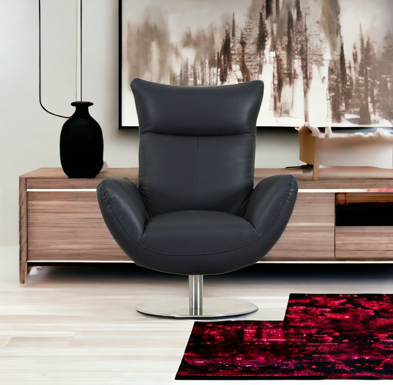 43" Navy Contemporary Leather Lounge Chair - Homeroots - Flyclothing LLC