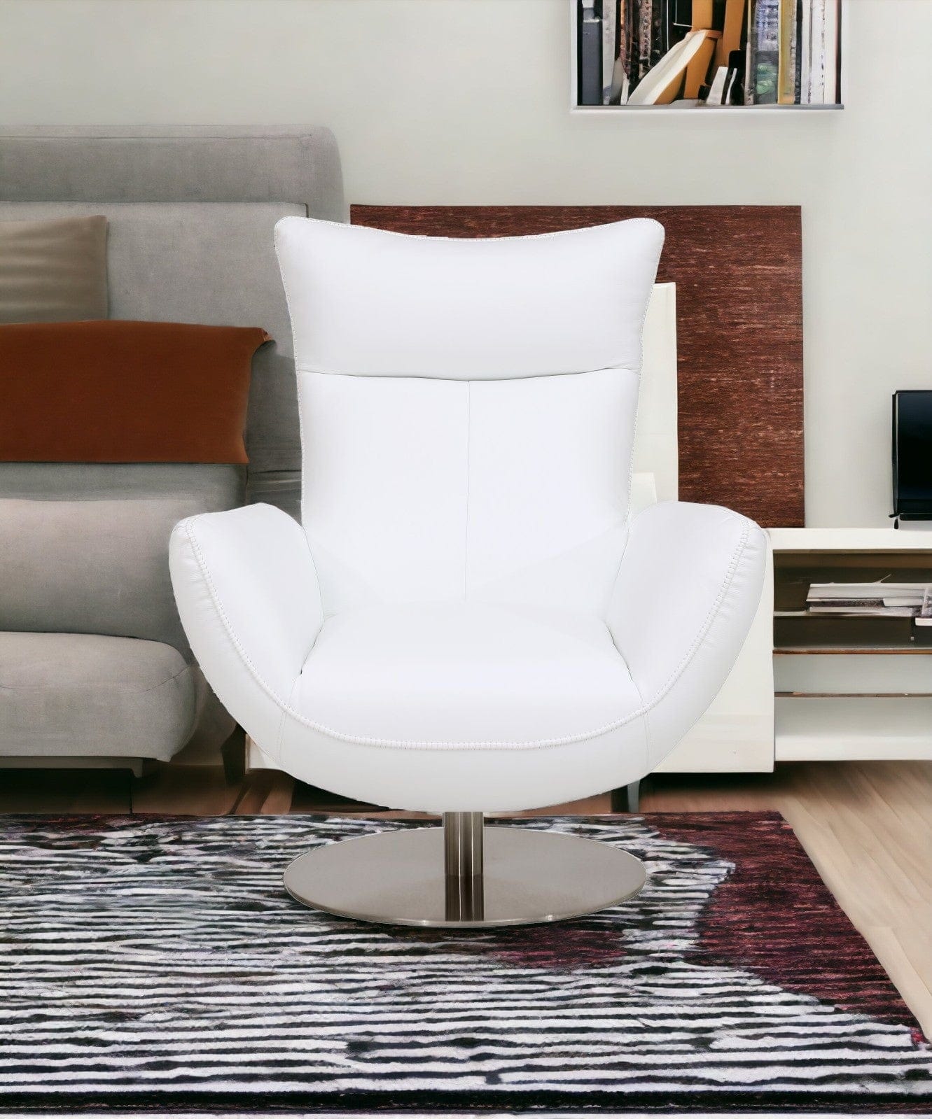 43" White Contemporary Leather Lounge Chair - Homeroots - Flyclothing LLC