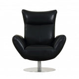 43" Black Contemporary Leather Lounge Chair - Homeroots - Flyclothing LLC