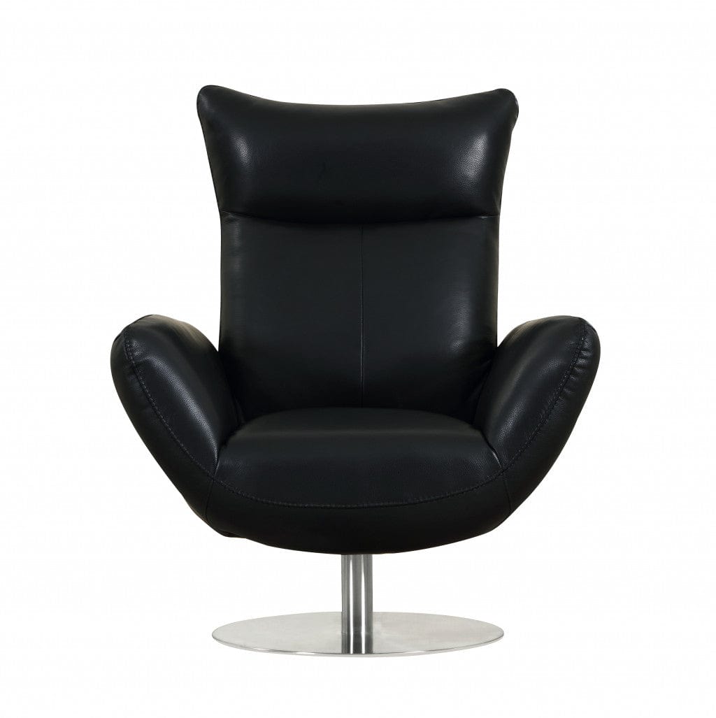 43" Black Contemporary Leather Lounge Chair - Homeroots - Flyclothing LLC