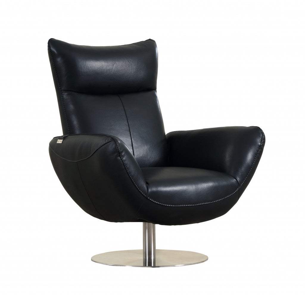 43" Black Contemporary Leather Lounge Chair - Homeroots - Flyclothing LLC