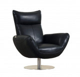 43" Black Contemporary Leather Lounge Chair - Homeroots - Flyclothing LLC