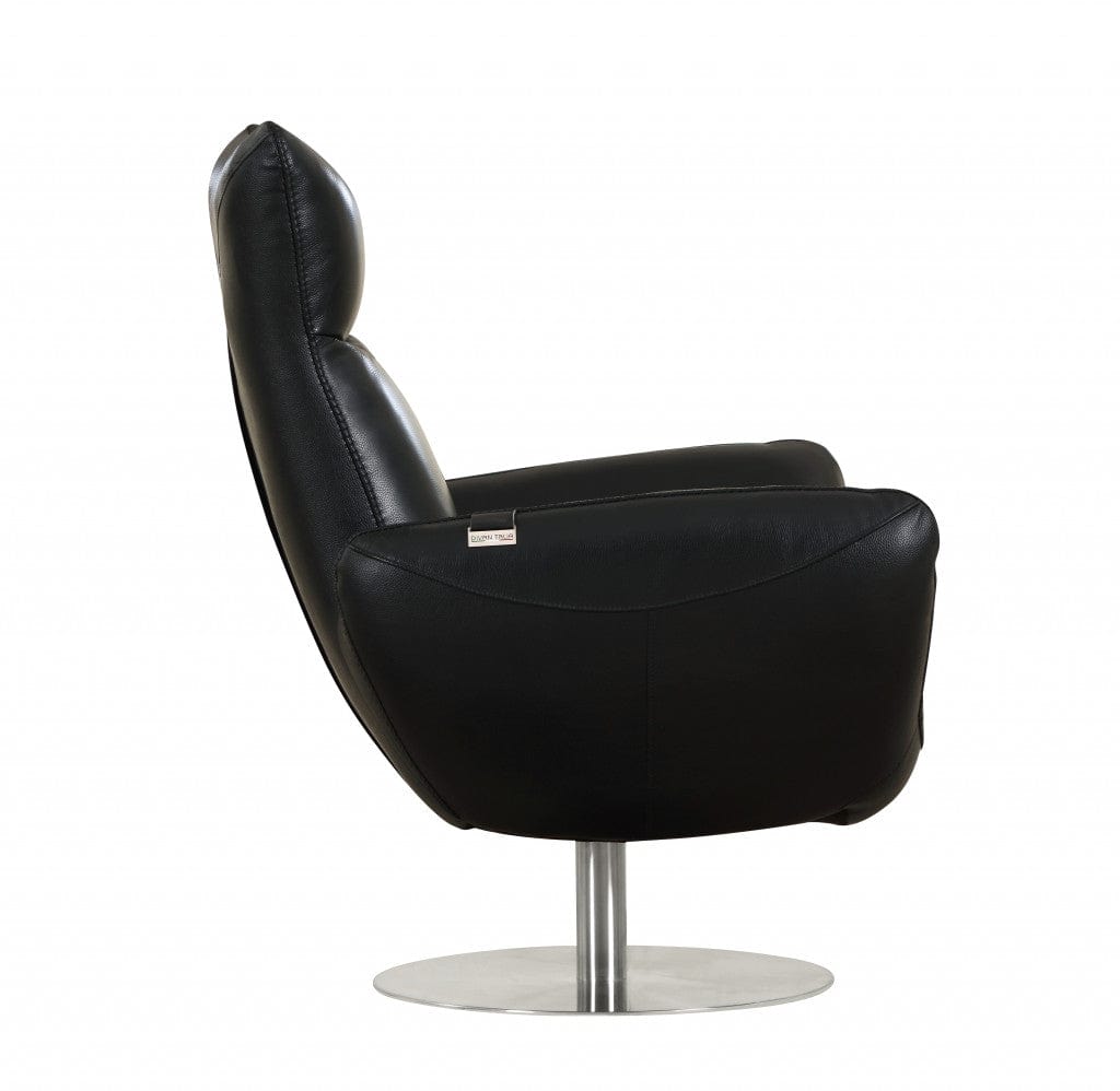 43" Black Contemporary Leather Lounge Chair - Homeroots - Flyclothing LLC