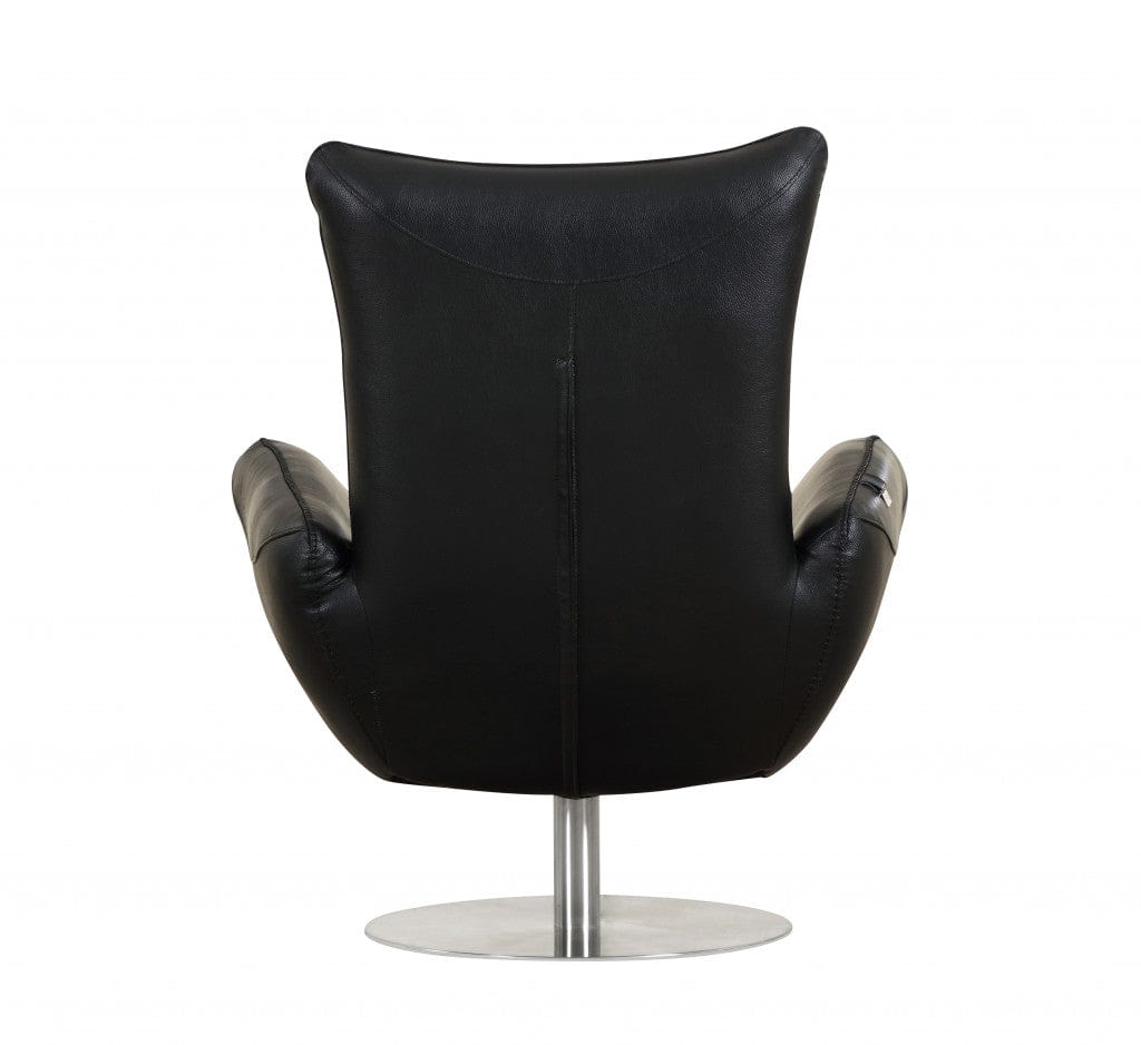 43" Black Contemporary Leather Lounge Chair - Homeroots - Flyclothing LLC