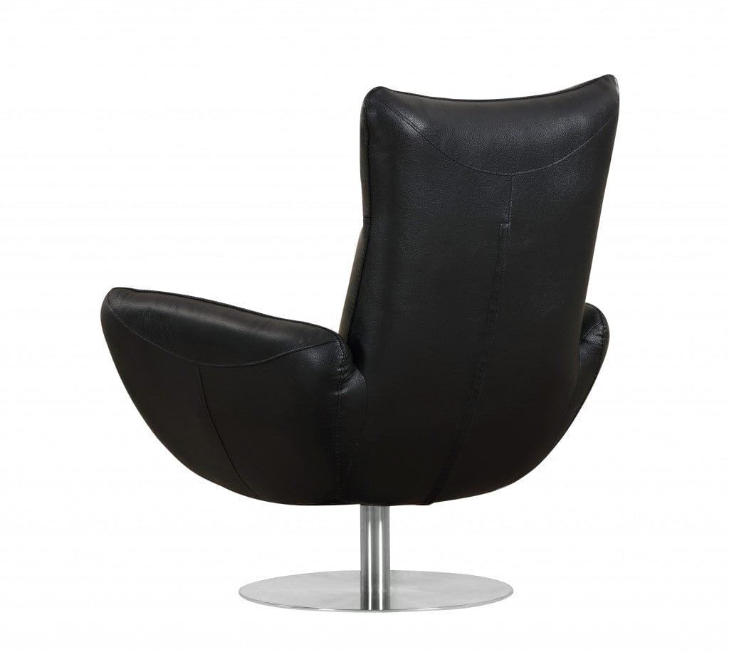 43" Black Contemporary Leather Lounge Chair - Homeroots - Flyclothing LLC