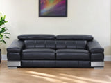 92" Black Italian Leather Sofa With Silver Legs - Homeroots