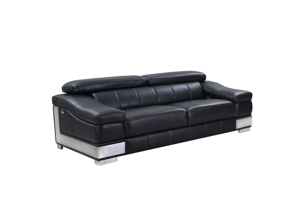 92" Black Italian Leather Sofa With Silver Legs - Homeroots - Flyclothing LLC