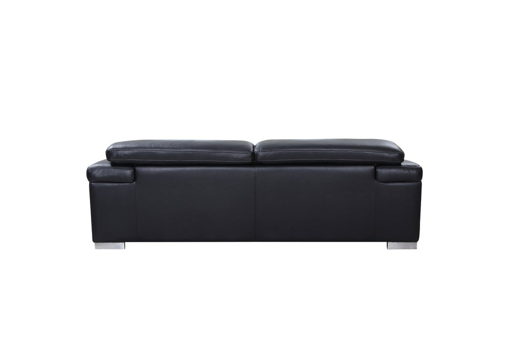 92" Black Italian Leather Sofa With Silver Legs - Homeroots - Flyclothing LLC