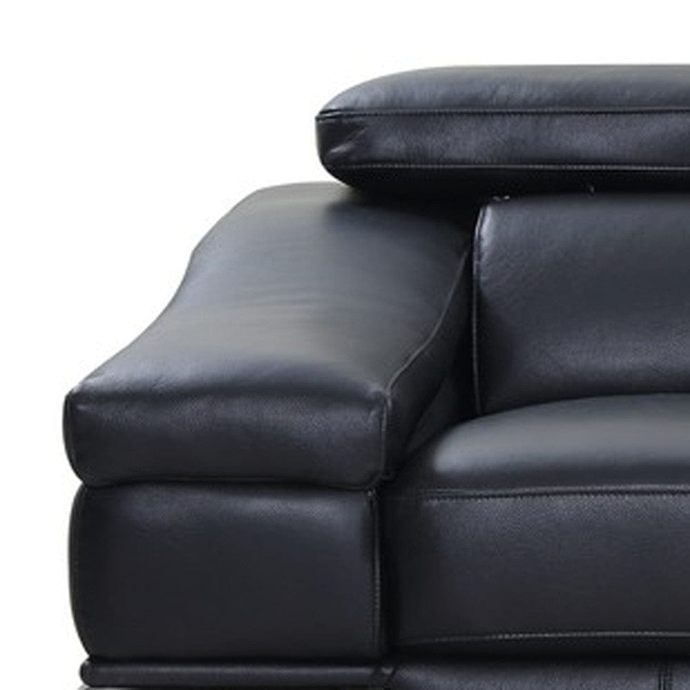 92" Black Italian Leather Sofa With Silver Legs - Homeroots - Flyclothing LLC