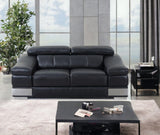 73" Black And Silver Genuine Leather Love Seat - Homeroots