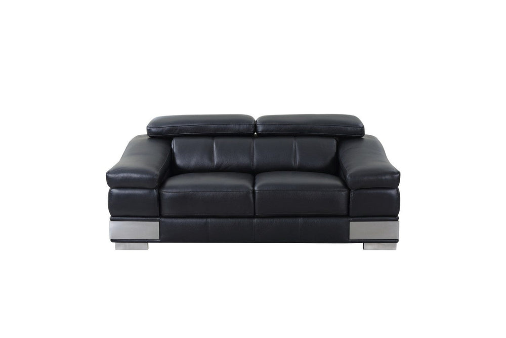 73" Black And Silver Genuine Leather Love Seat - Homeroots