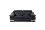 73" Black And Silver Genuine Leather Love Seat - Homeroots