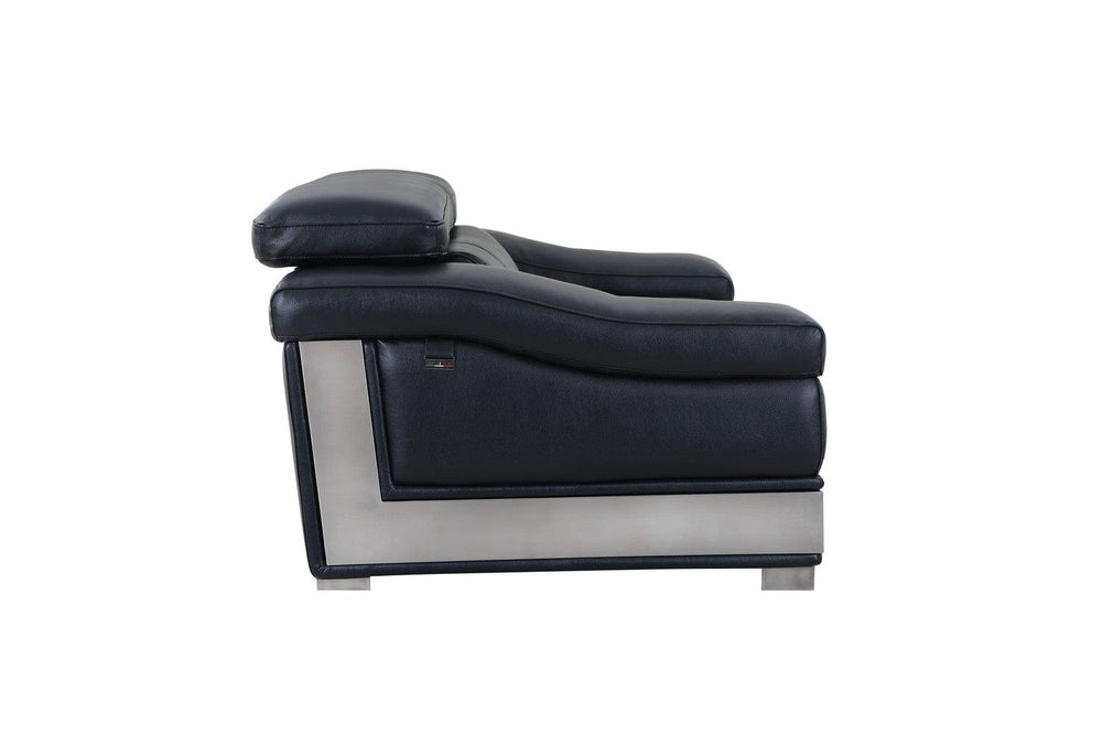 73" Black And Silver Genuine Leather Love Seat - Homeroots - Flyclothing LLC