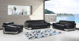 Three Piece Indoor Black Italian Leather Six Person Seating Set - Homeroots