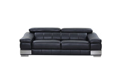 Three Piece Indoor Black Italian Leather Six Person Seating Set
