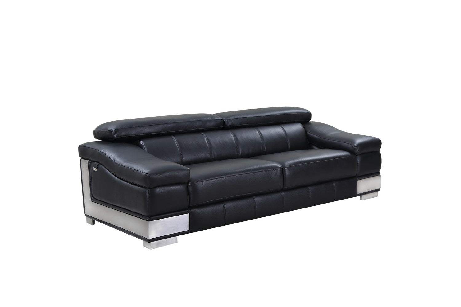 Three Piece Indoor Black Italian Leather Six Person Seating Set - Homeroots - Flyclothing LLC