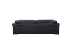 Three Piece Indoor Black Italian Leather Six Person Seating Set