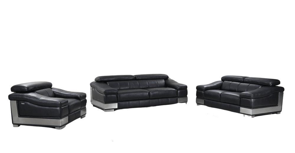 Three Piece Indoor Black Italian Leather Six Person Seating Set - Homeroots