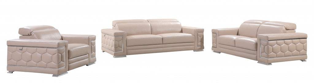 Three Piece Indoor Beige Italian Leather Six Person Seating Set - Homeroots - Flyclothing LLC