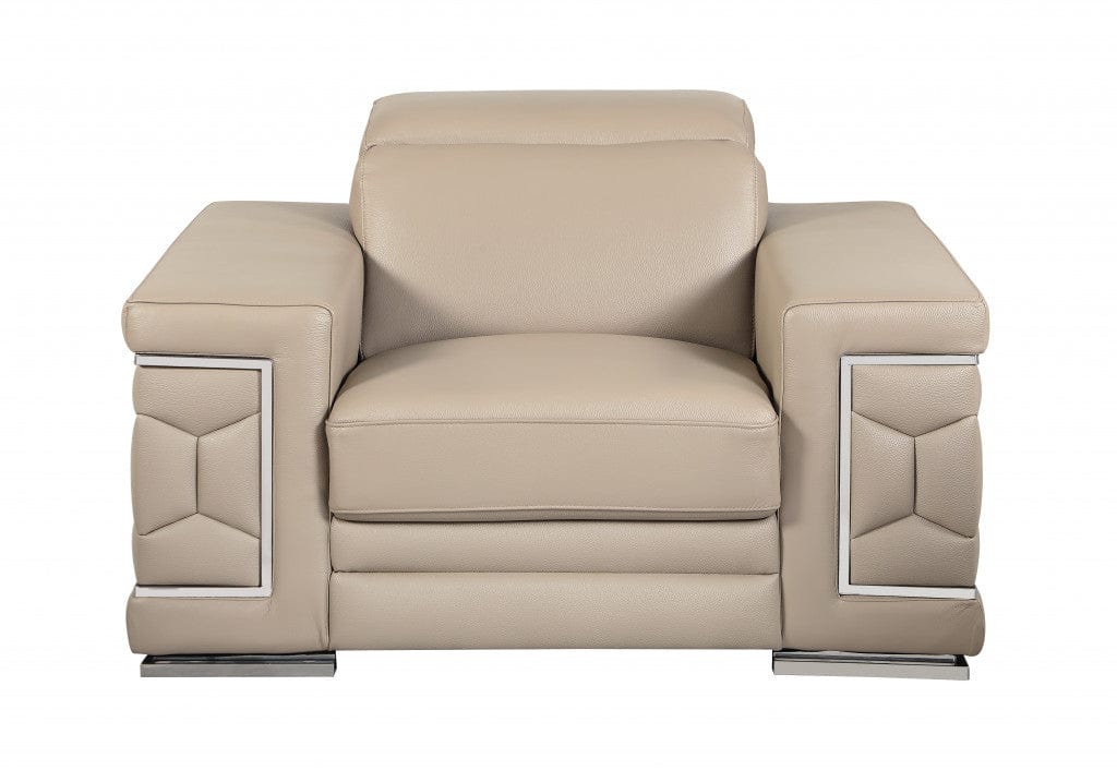 Three Piece Indoor Beige Italian Leather Six Person Seating Set - Homeroots