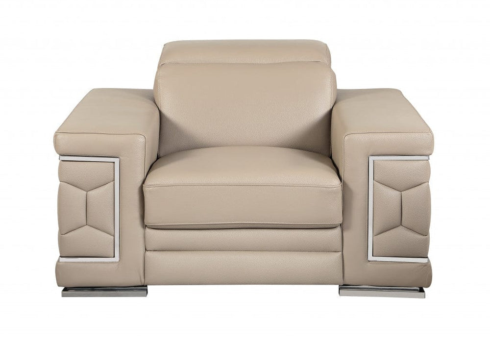 Three Piece Indoor Beige Italian Leather Six Person Seating Set - Homeroots
