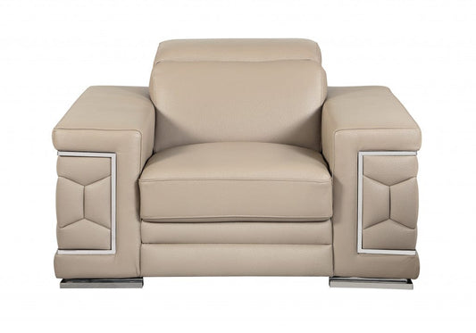Three Piece Indoor Beige Italian Leather Six Person Seating Set - Homeroots