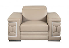 Three Piece Indoor Beige Italian Leather Six Person Seating Set - Homeroots