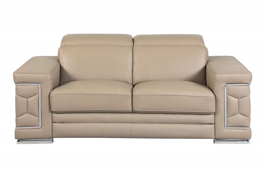 Three Piece Indoor Beige Italian Leather Six Person Seating Set - Homeroots - Flyclothing LLC
