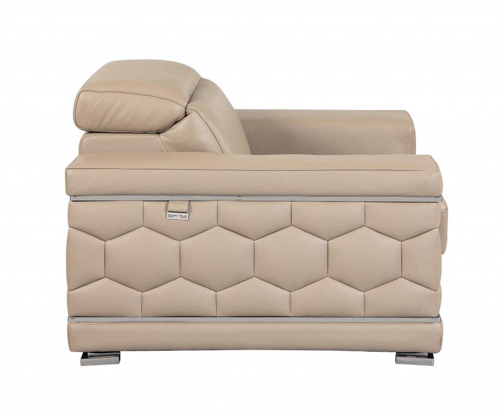 Three Piece Indoor Beige Italian Leather Six Person Seating Set - Homeroots - Flyclothing LLC