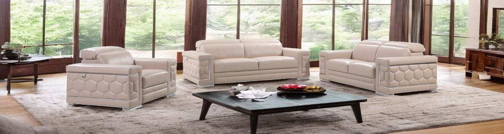 Three Piece Indoor Beige Italian Leather Six Person Seating Set - Homeroots - Flyclothing LLC