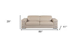 89" Beige Italian Leather Sofa With Silver Legs - Homeroots - Flyclothing LLC